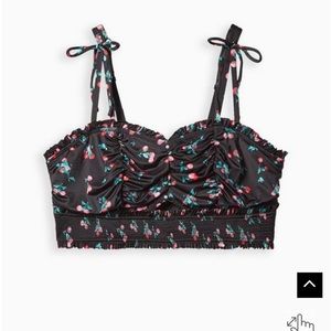 Torrid Smocked Keyhole Bralette - Microfiber Cherries Black Size 1x aka 14/16